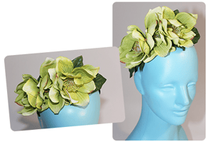 green floral head piece