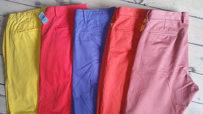 Colorful mens' pants from Goodwill