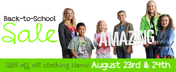 We're having a back to school sale! Club Goodwill REwards members receive 25% off all clothing items this Saturday and Sunday.
