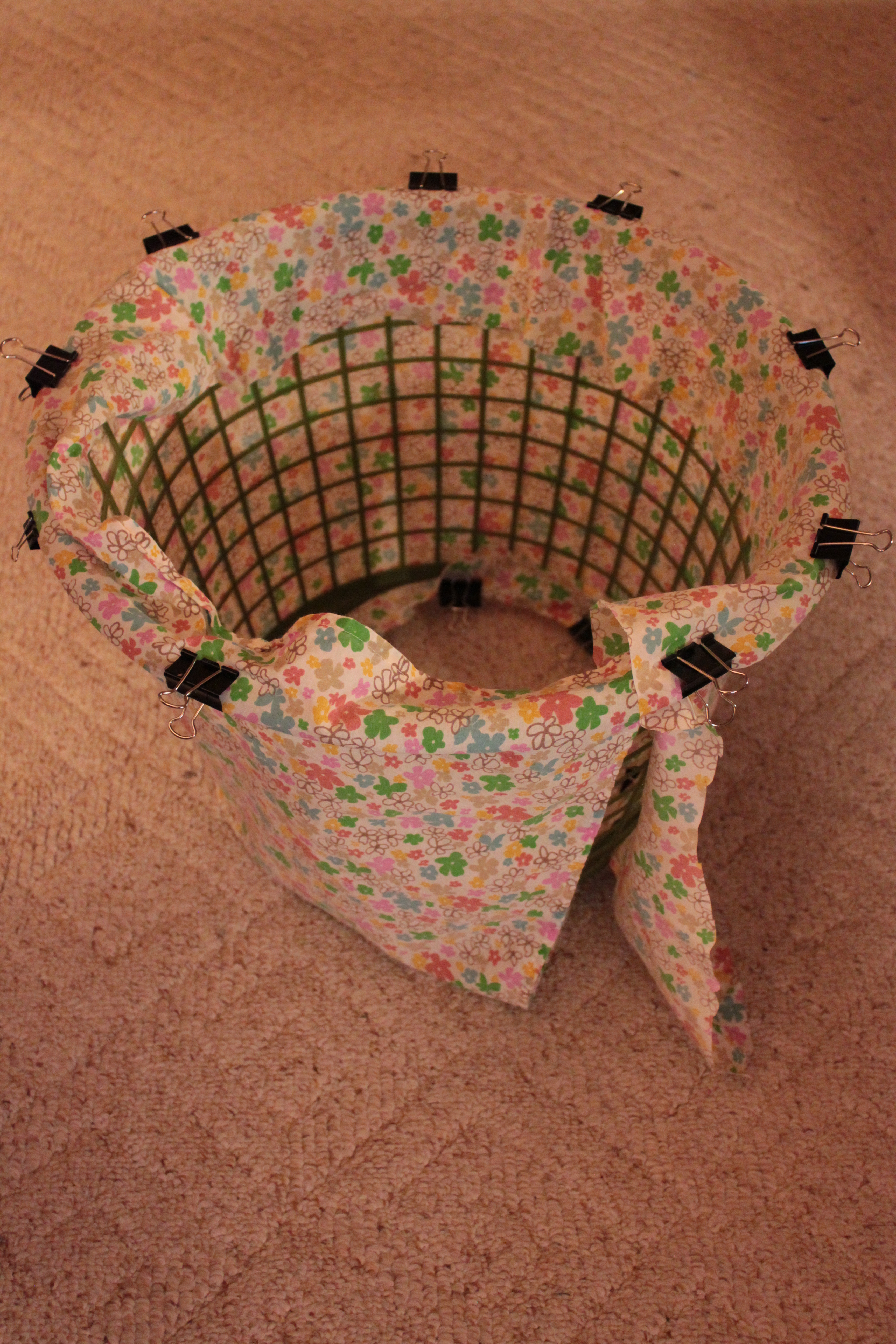 Closer view of cupcake basket in process.
