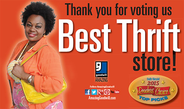 Goodwill voted "Best Thrift Store" in 2015 Daily Herald Reader&squot;s Choice Awards