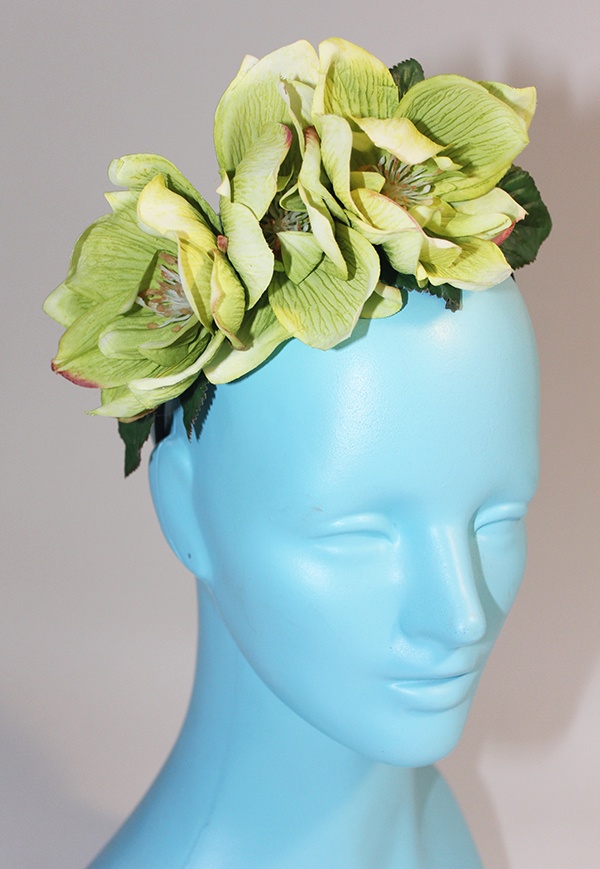 green floral head piece
